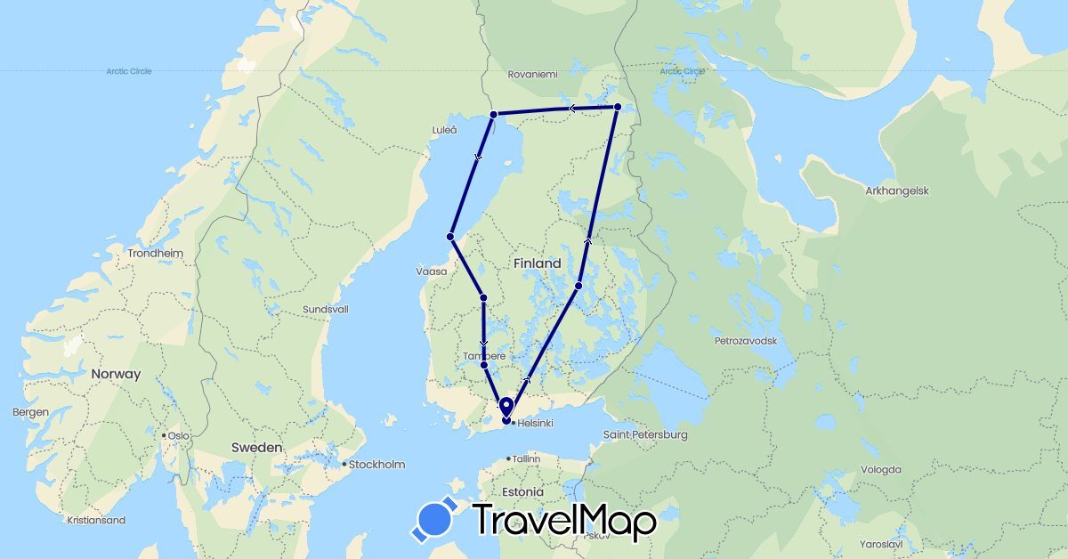 TravelMap itinerary: driving in Finland, Sweden (Europe)